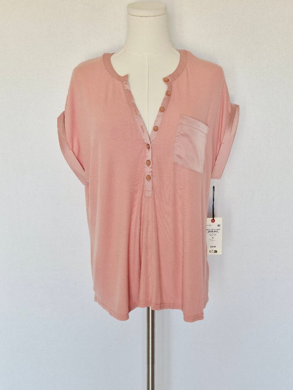 NEW TED BAKER Single Jersey Blouse 1/2 Button Cap Sleeve Mellow Rose
